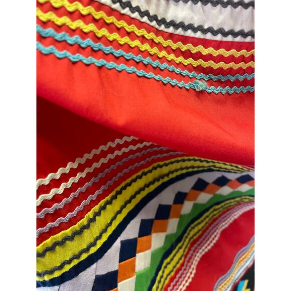 Vintage 1940s 50s Seminole Native American Patchwork Skirt Rick-Rack Red Maxi 0 - Picture 10 of 10